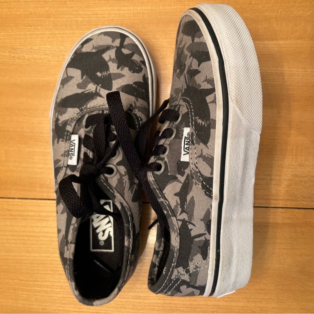 Vans Kids Black and Gray Shark Sneakers size 11.5